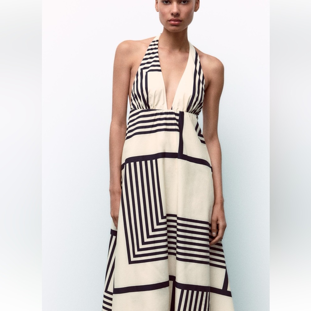 ZARA STRIPED POPLIN MIDI DRESS - Picture 6 of 13